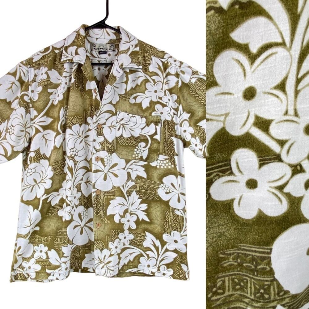 Vintage Tropical Floral Hawaiian Shirt Size M Beach Vacation Hibiscus